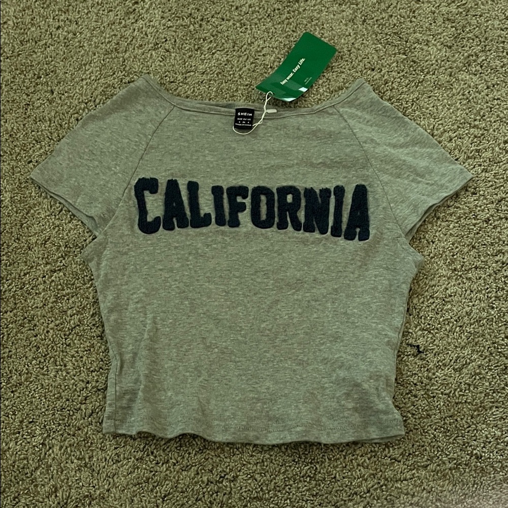 SHEIN Gray California Graphic Crop Top